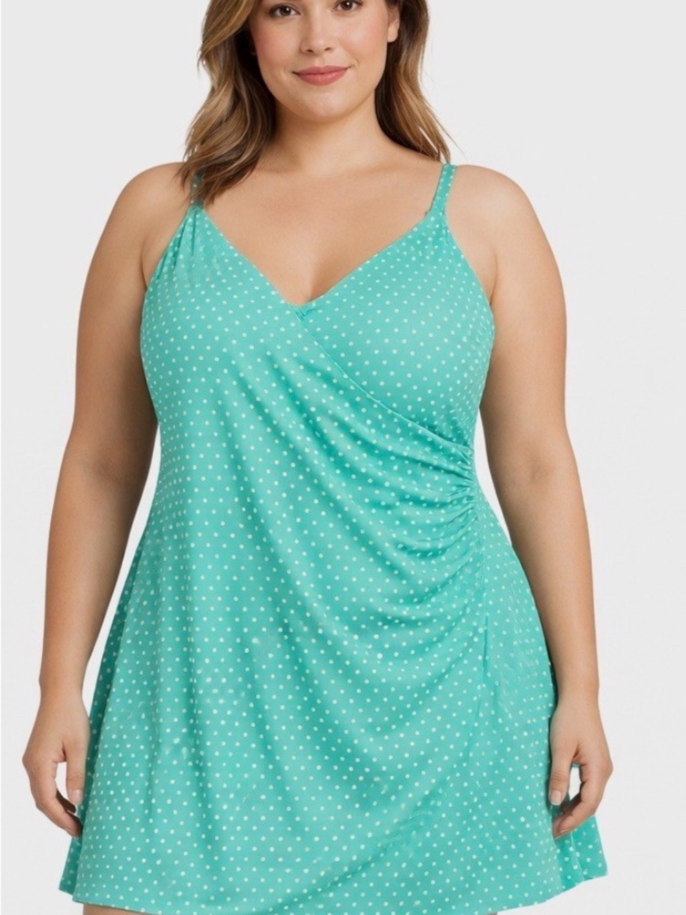 Liz Claiborne Teal Polka Dot One-Piece Swimdress reg. $99